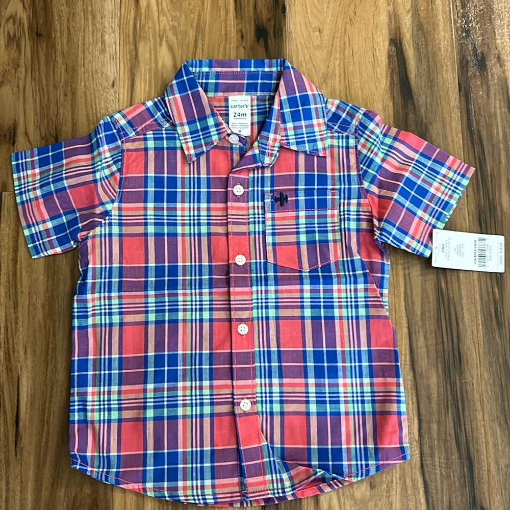 Brand new shirt from Carters. Coral color plaid